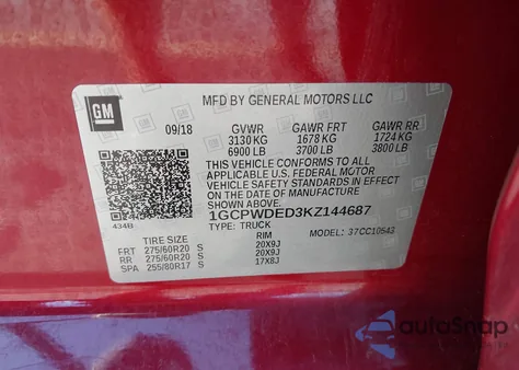 2019 Chevrolet Silverado 1500 Rst из США, поврежденный, VIN 1GCPWDED3KZ144687